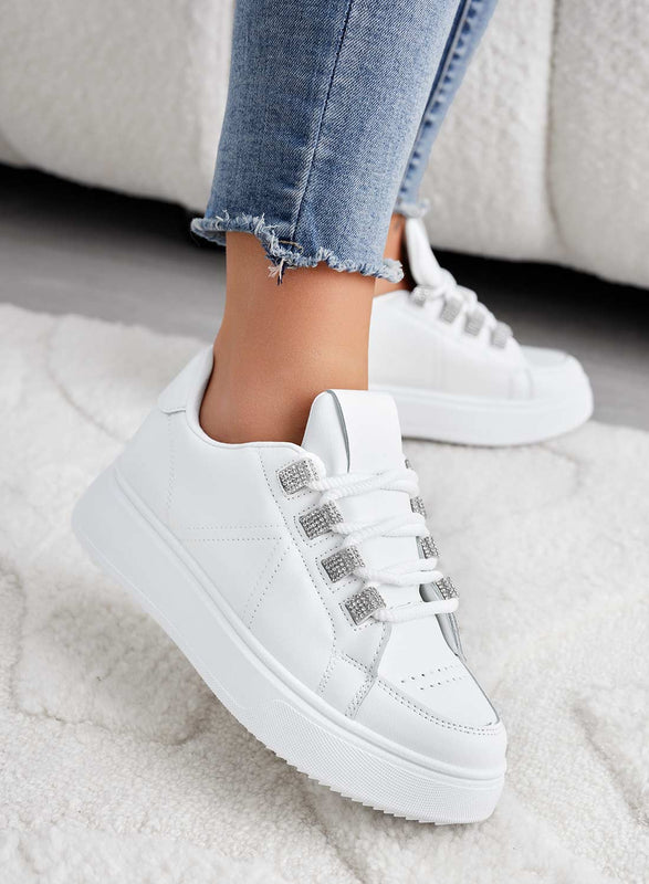 RACHELE - White sneakers with rhinestone inserts