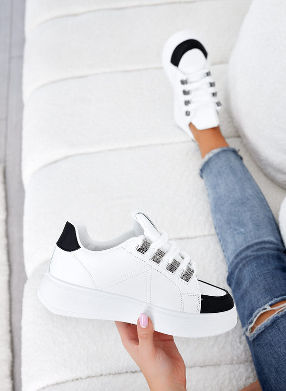 RACHELE - White sneakers with rhinestone inserts