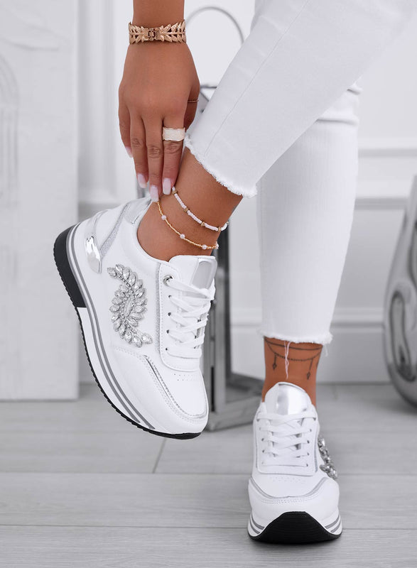 REGINA - White sneakers with silver jewel application