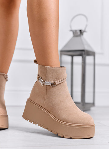 RITA - Beige ankle boots with high sole and jewel detail