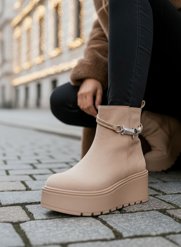RITA - Beige ankle boots with high sole and jewel detail