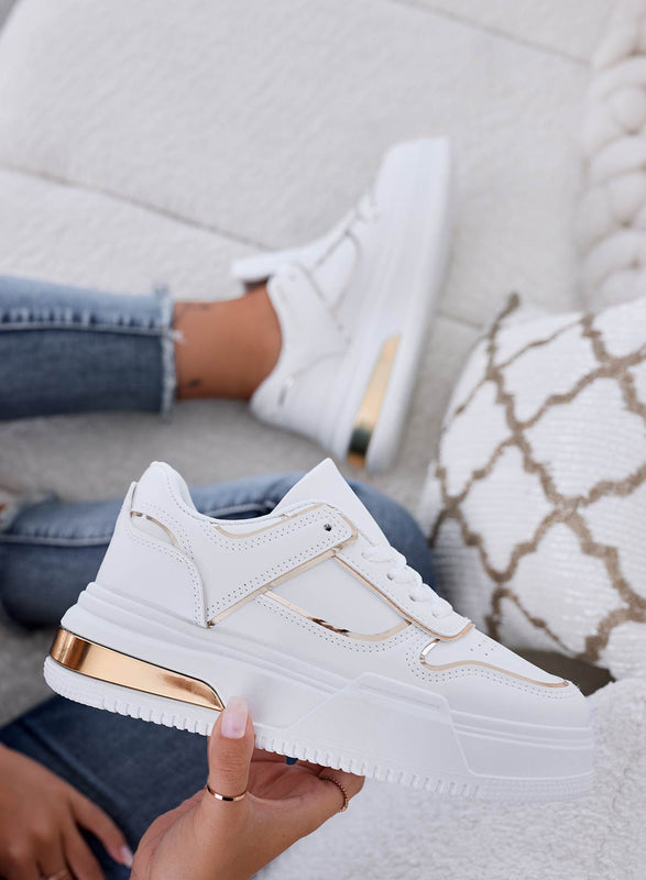 ROBBIE - White sneakers with laces and gold edges