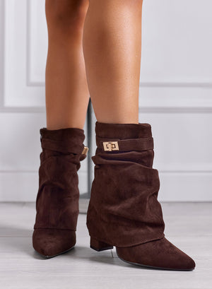 ROLITA - Stivaletti Donna marroni Scamosciati con Tacco e dettagli oro