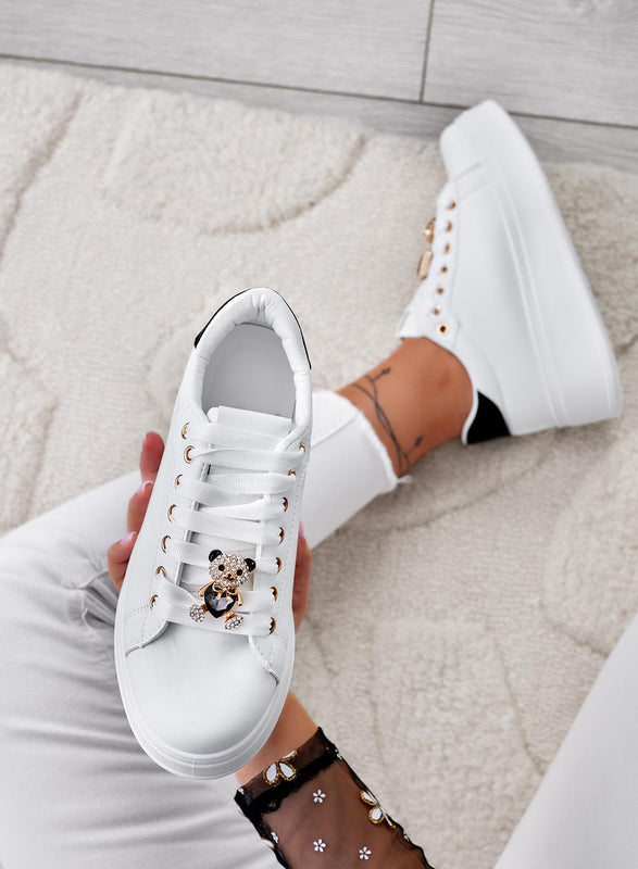 RORY - White sneakers with black back and jewel bear