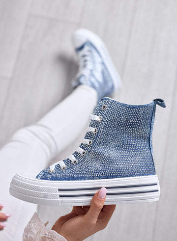 ROSALIA - Sneakers Alte Blu jeans con Strass e Suola Platform