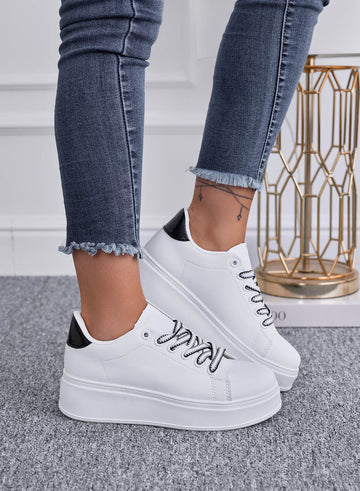 ROSALINDA - White sneakers with laces and black heel