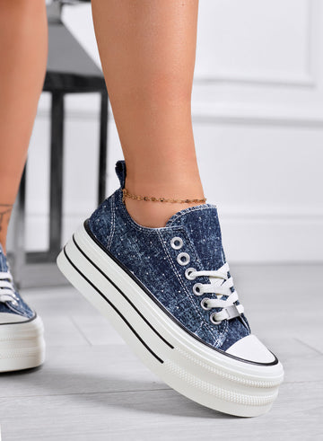 ROSINA - Baskets à plateforme en jean bleu avec strass