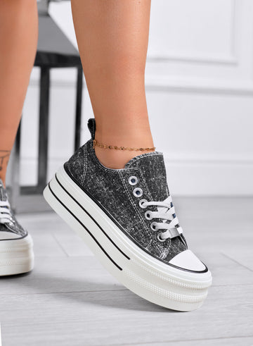 ROSINA - Baskets plateforme noires avec strass