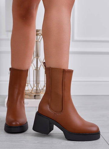 RUBY - Bottines camel avec élastique latéral