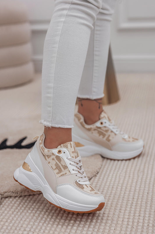 SABINA - Beige sneakers with gold glitter details