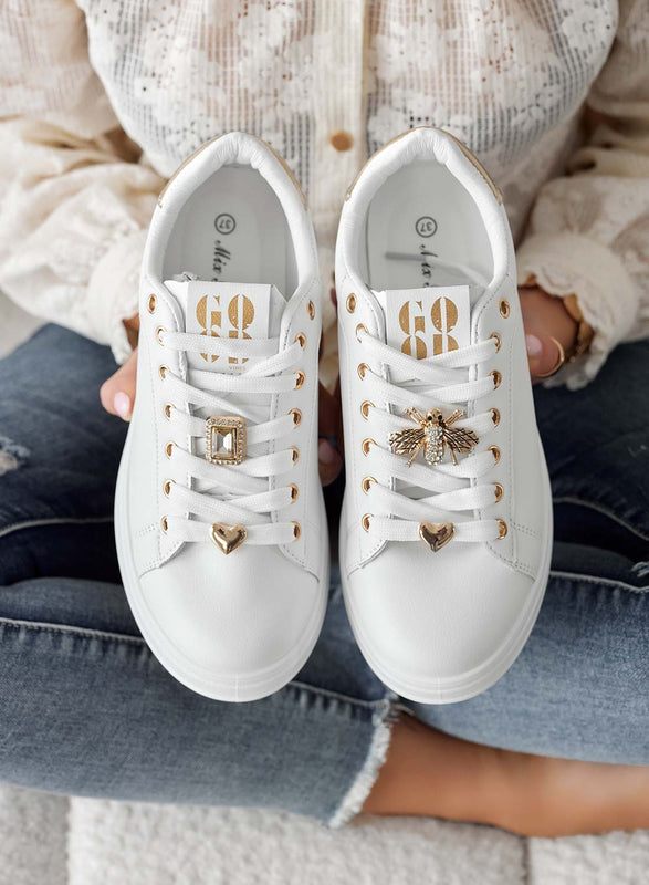 SABINA - White sneakers with jewel applications and gold back