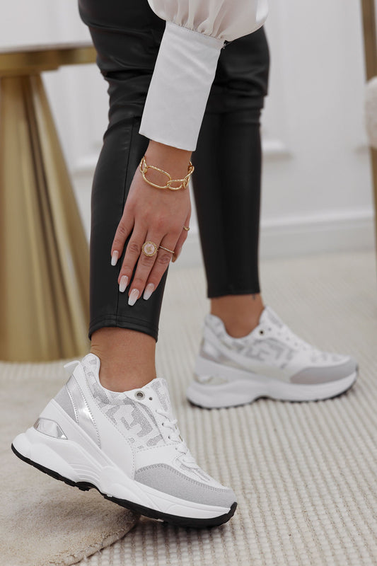 SABINA - White sneakers with silver glitter details