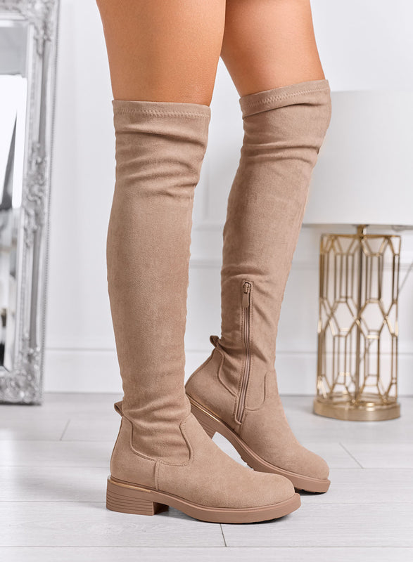 SANDY - Cuissardes hautes couleur boue en tissu élastique