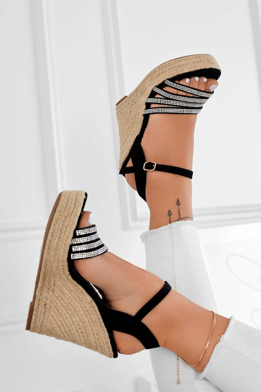 SANTA FE - Black espadrille sandals with jewel bands