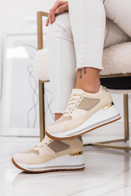 SENDY - Sneakers with contrasting beige panels and glitter