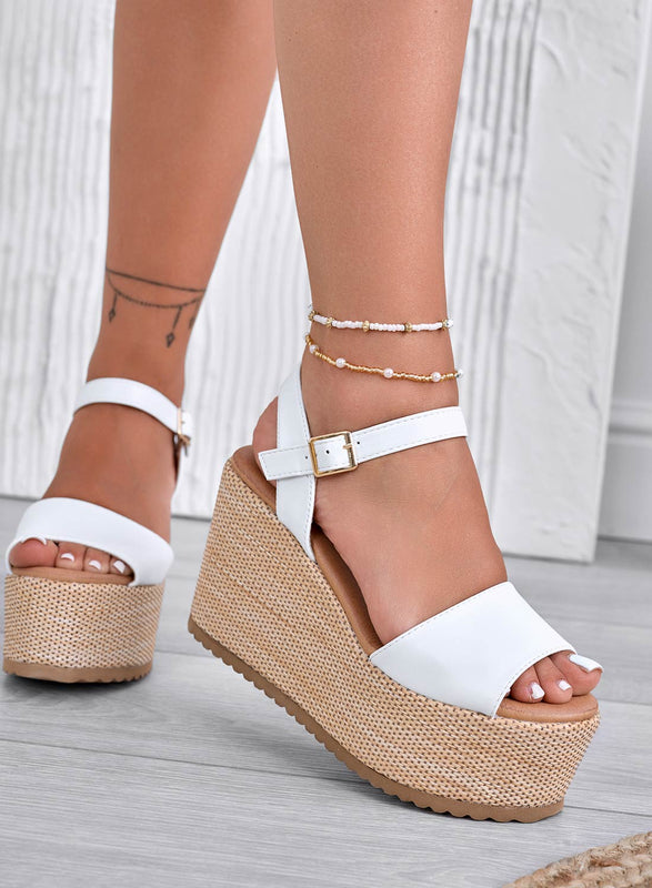 SERENITY - White sandals with wedge and strap