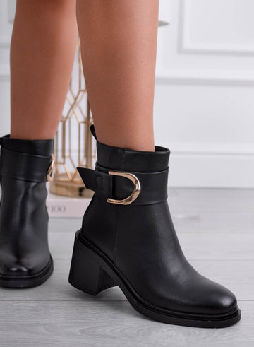 SHEILA - Black ankle boots with gold buckle