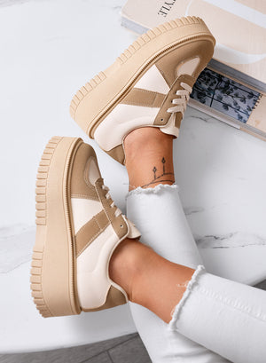 SHELBY - Beige Platform Sneakers with Contrast Mud Inserts