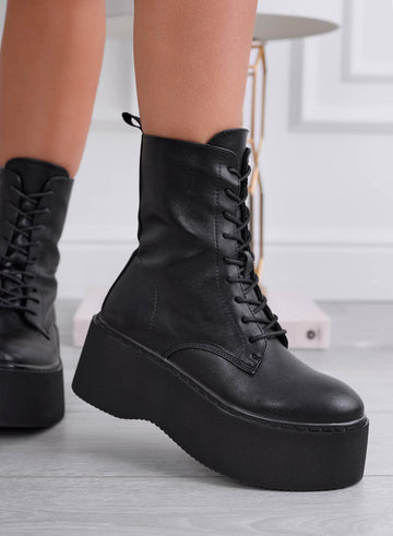 SHERLIN - Bottines noires style militaire avec semelle compensée