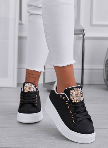 SOPHIE - Black sneakers with jewel embellishment and gold heel