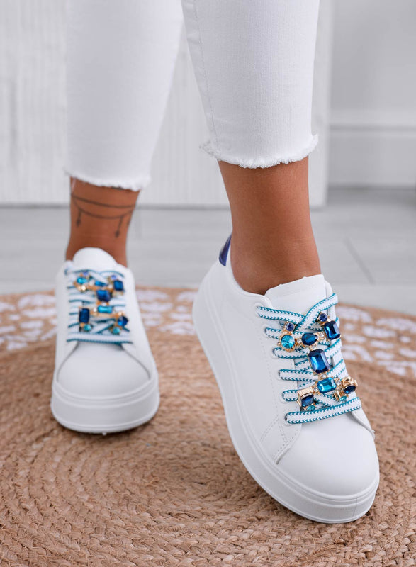 SORAYA - White sneakers with jewel application and blue back