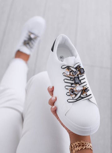 SORAYA - White sneakers with jewel embellishment and black heel