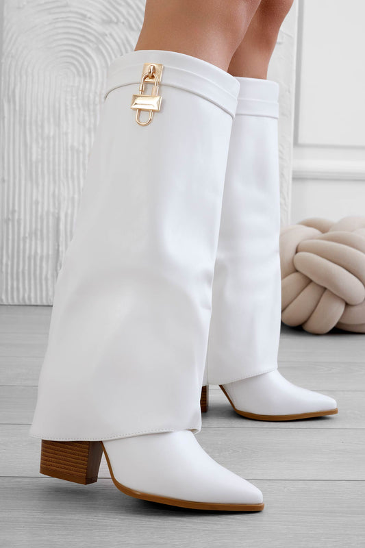 STEEK - White boots with comfortable heel