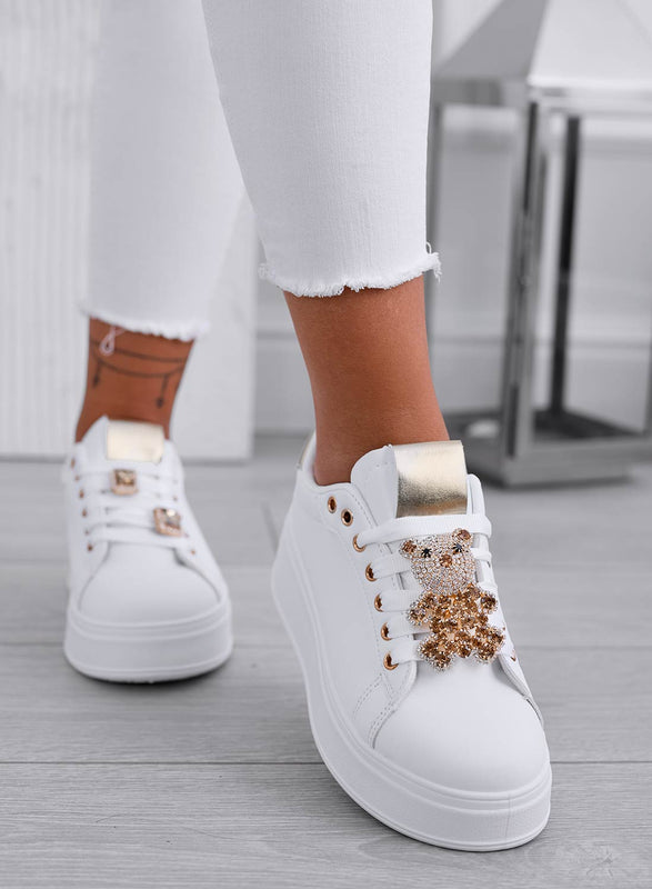 TANIA - White sneakers with gold jewel teddy