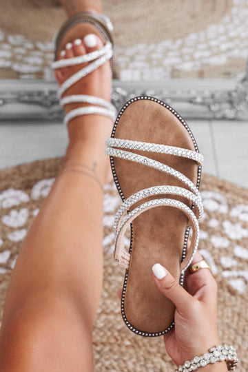 Beige sandals slippers with jeweled straps