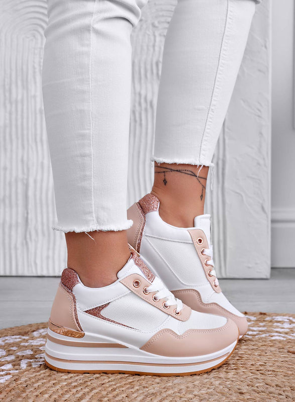 THEA - White sneakers with wedge and champagne finishes