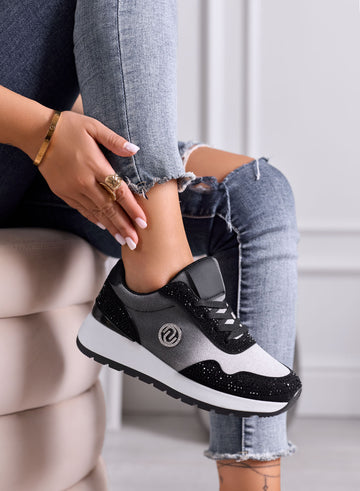 TINA - Sneakers platform Grigie e Nere con Strass