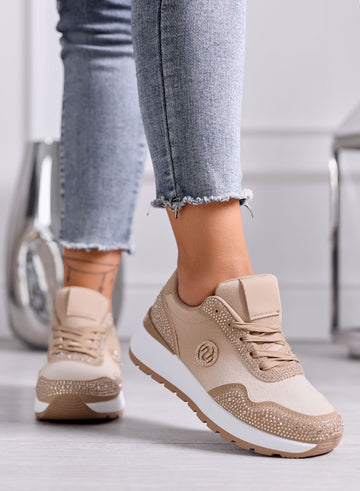 TINA - Sneakers platform fango e beige con Strass