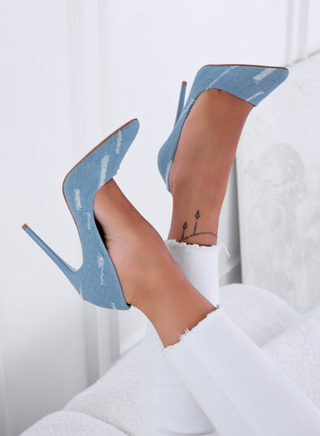 TIPSY - Blue denim stiletto high heel pumps