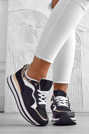 Baskets noires avec empiècements léopard