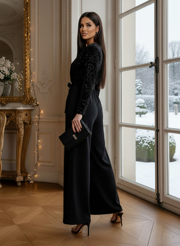 Black jumpsuit with sequin top