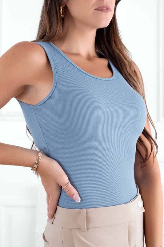 Light blue ribbed bodysuit top