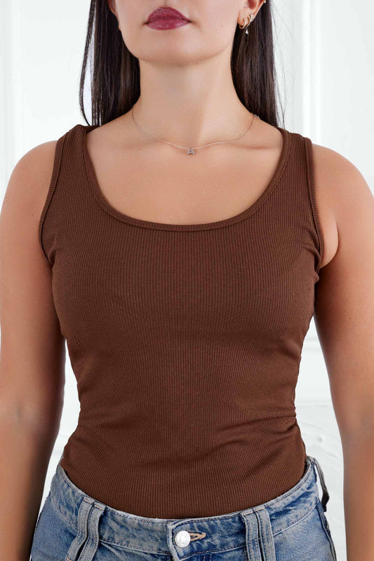 Brown ribbed body top