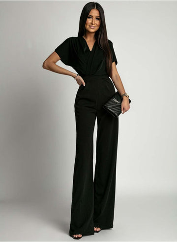 Long black jumpsuit with V-neck
