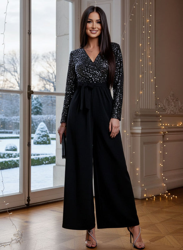 Black jumpsuit with silver sequin top