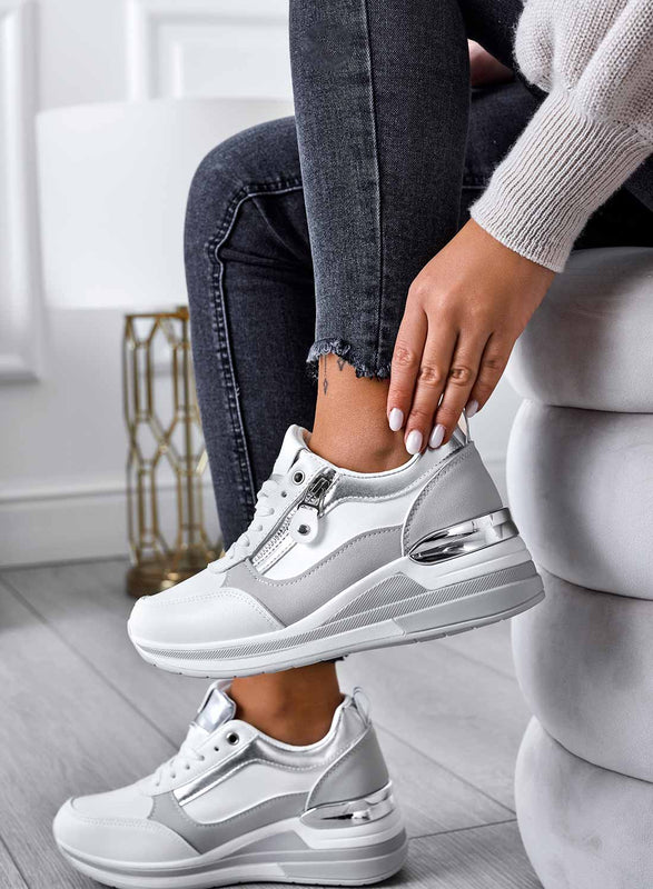 VALENTINA - White sneakers with silver inserts