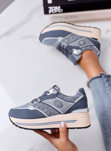 VALENTINA - Sneakers Blu con Inserti in tessuto Tweed