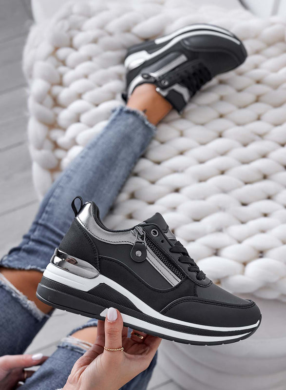 VALENTINA - Black sneakers with silver inserts