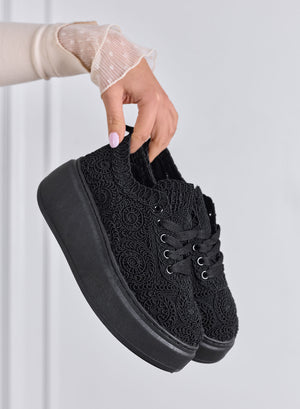 VALERIA - Black lace platform sneakers with high sole