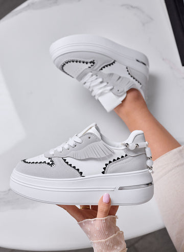 VERONICA - Gray Platform Sneakers with Black Contrast Stitching