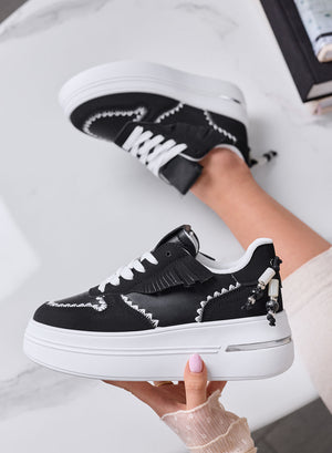 VERONICA - Black Platform Sneakers with White Contrast Stitching