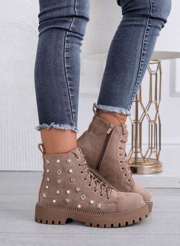 VERONIKA - Mud combat boots with pearls and star studs