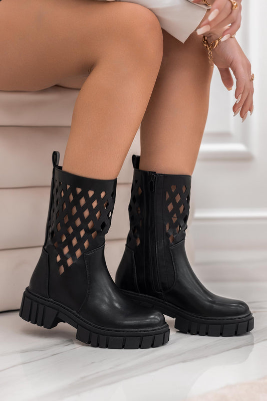 VIENNA - Black perforated ankle boots