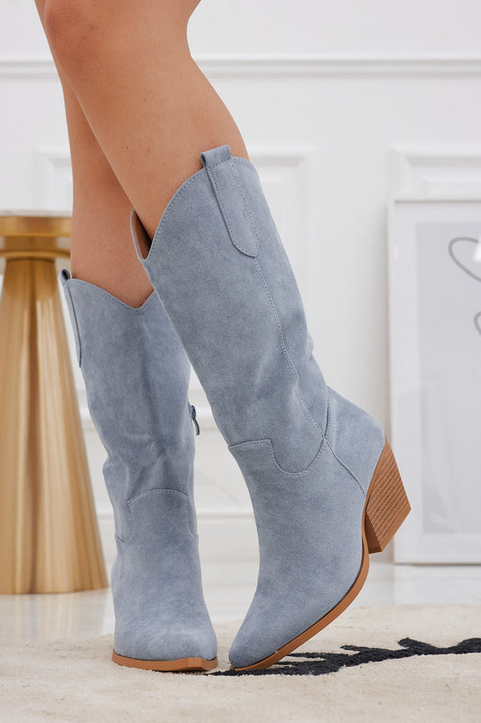 VIRGINIA - Light blue cowboy boots with block heel