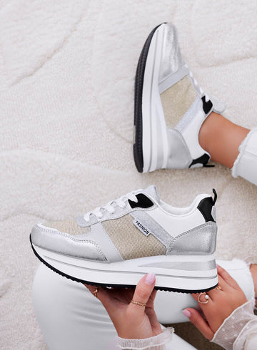 VITAL - Silver laminated sneakers with gold inserts