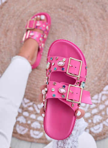 VIXIE - Mules fuchsia avec pierres